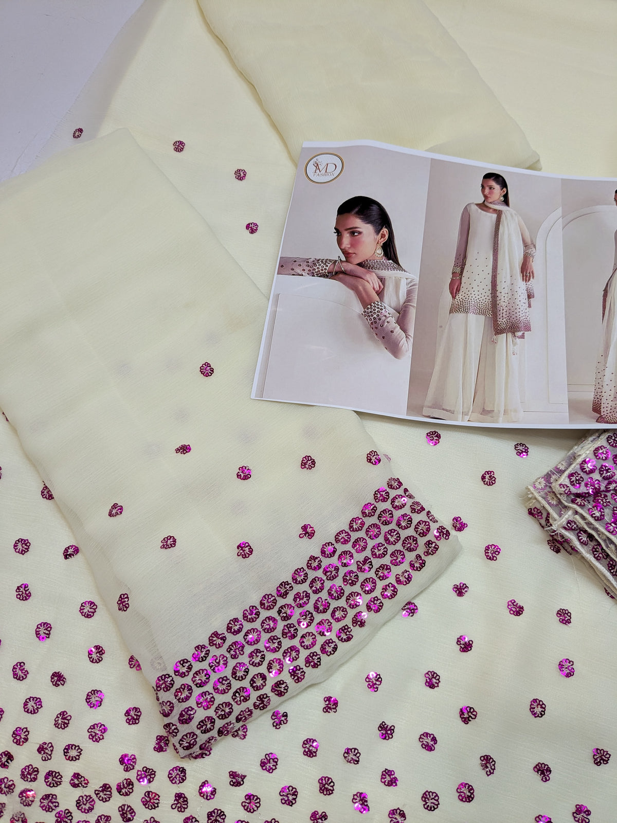 JAZMIN CHIFFON PREMIUM CREAM PLUMP SEQUENCE EMBROIDERED