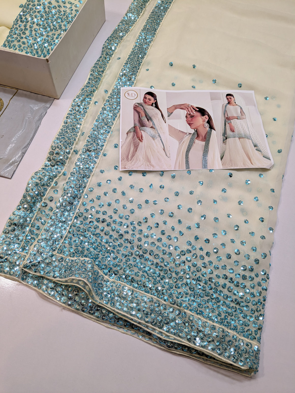 JAZMIN CHIFFON PREMIUM CREAM SEA SEQUENCE EMBROIDERED
