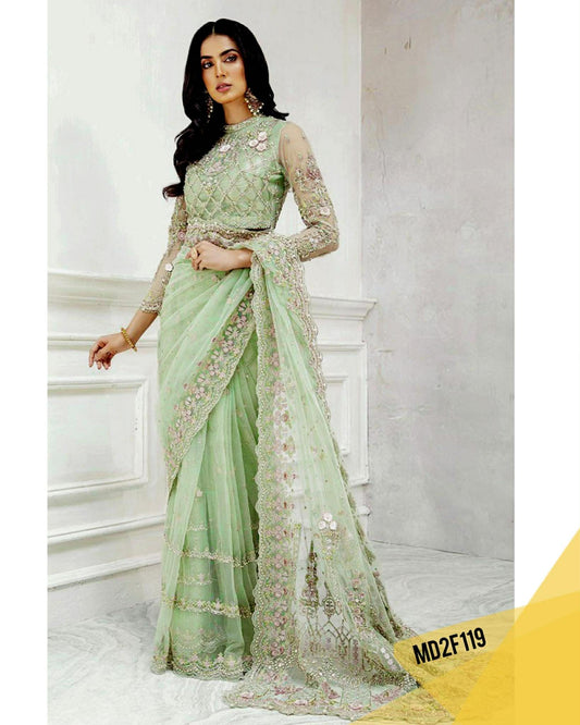 MARIA B PISTACHIO NET EMBROIDERED SAREE