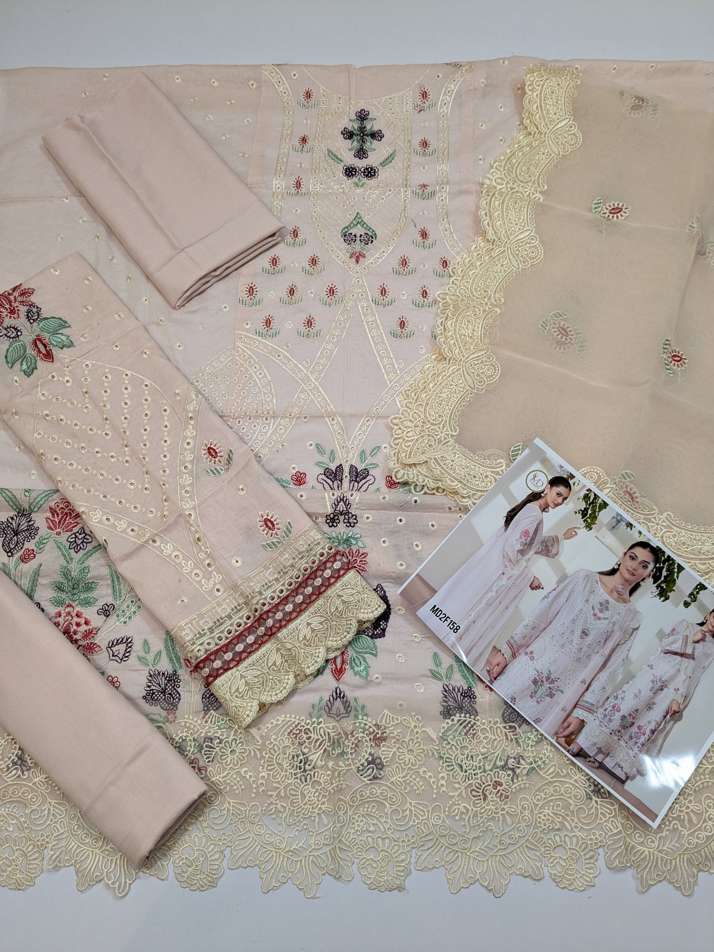 Pastels with white Luxurious chikenkari Lawn