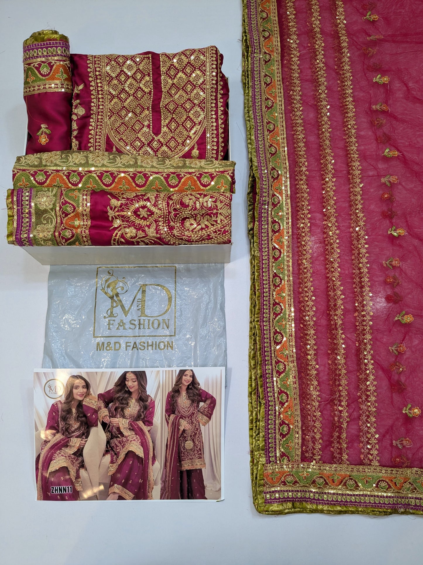 ANEELA SABOOR CHARMEUSE SILK EMBROIDERED DRESS