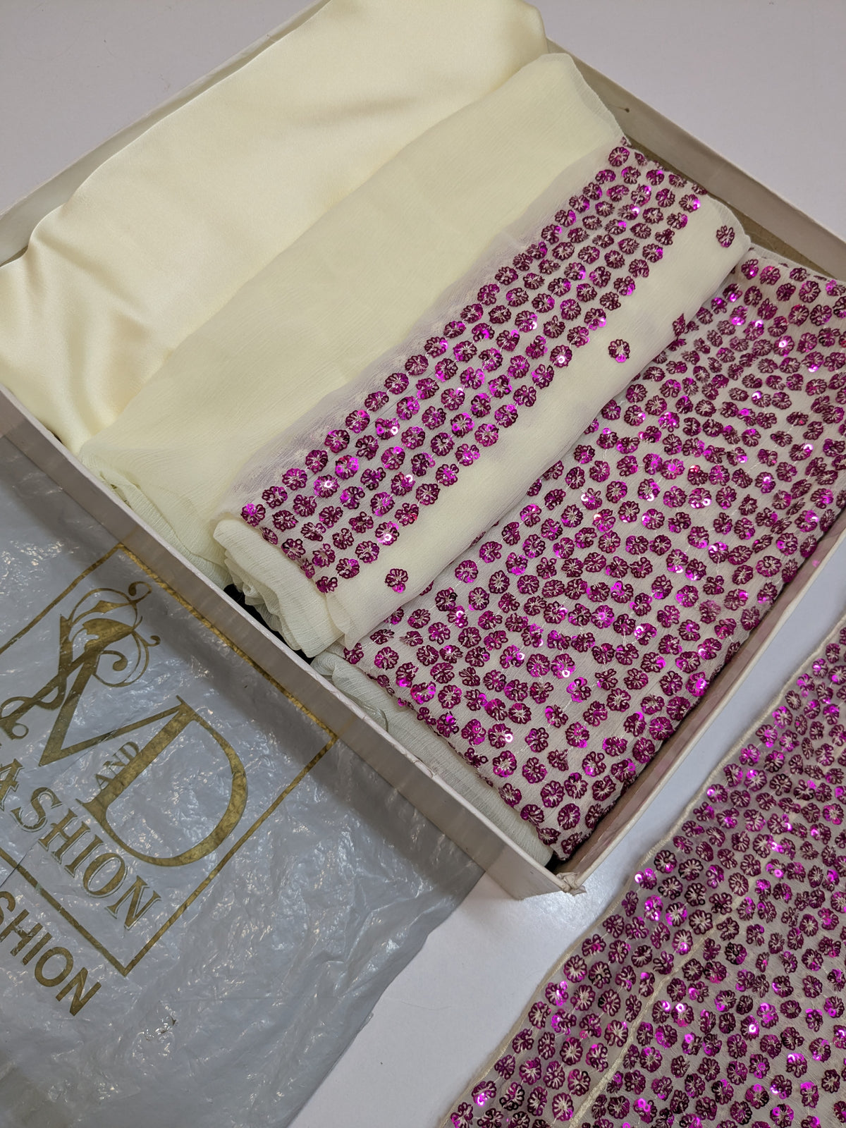JAZMIN CHIFFON PREMIUM CREAM PLUMP SEQUENCE EMBROIDERED