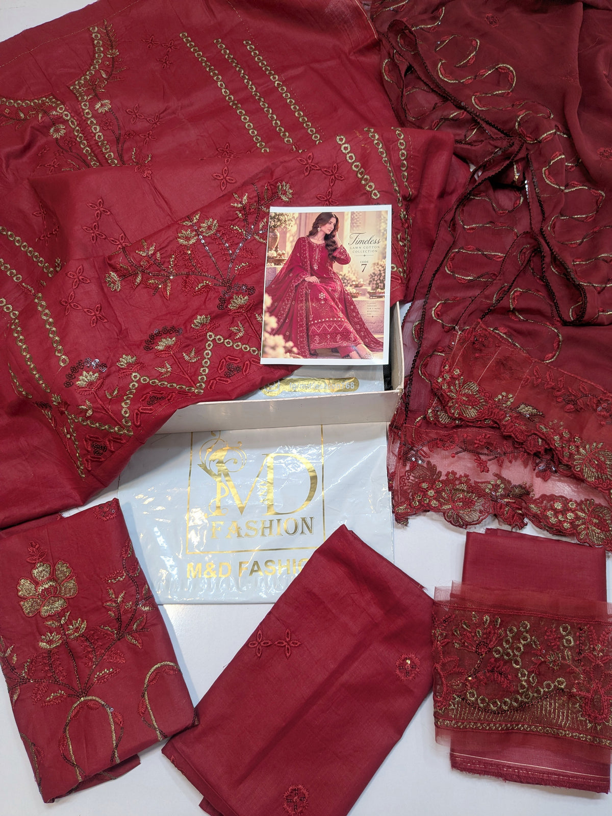 MAHIRA 07 REDDISH PINK LAWN COTTON DRESS WITH CHIFFON DUPPATA