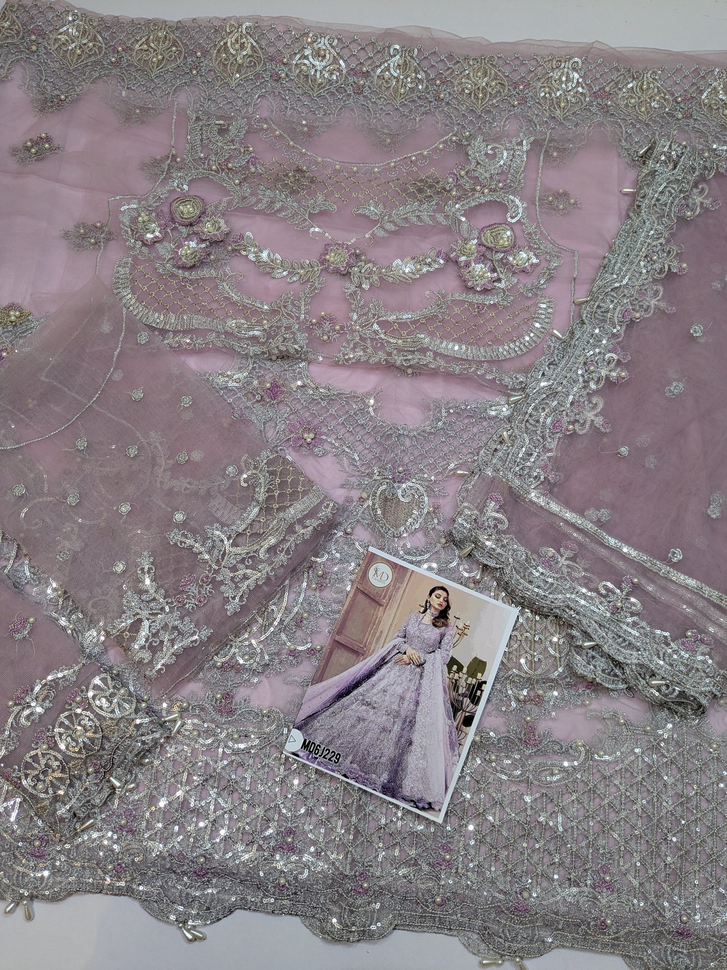 Maria b couture lilac net embroidered maxi