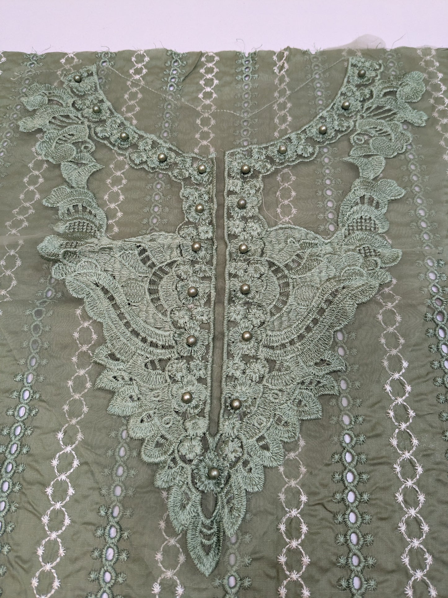 Crimson Opel Chikenkari embroidered Mehndi green