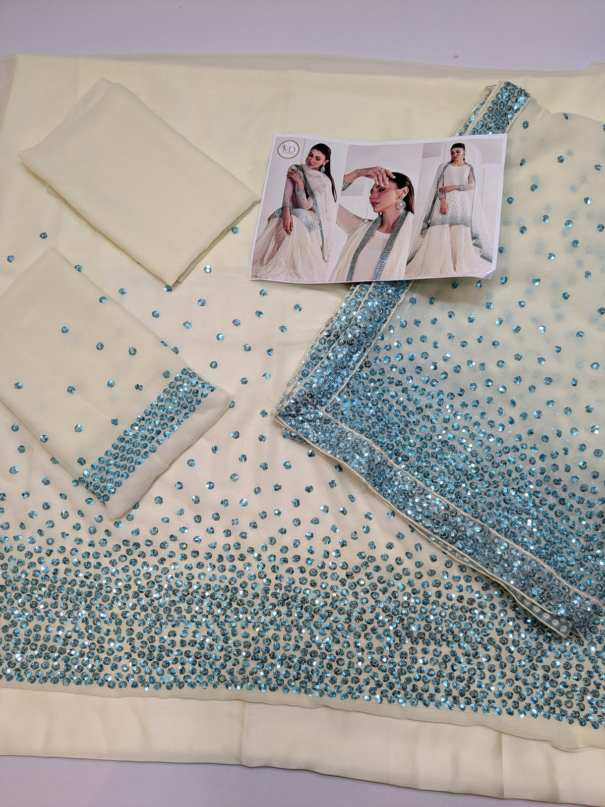 JAZMIN CHIFFON PREMIUM CREAM SEA SEQUENCE EMBROIDERED