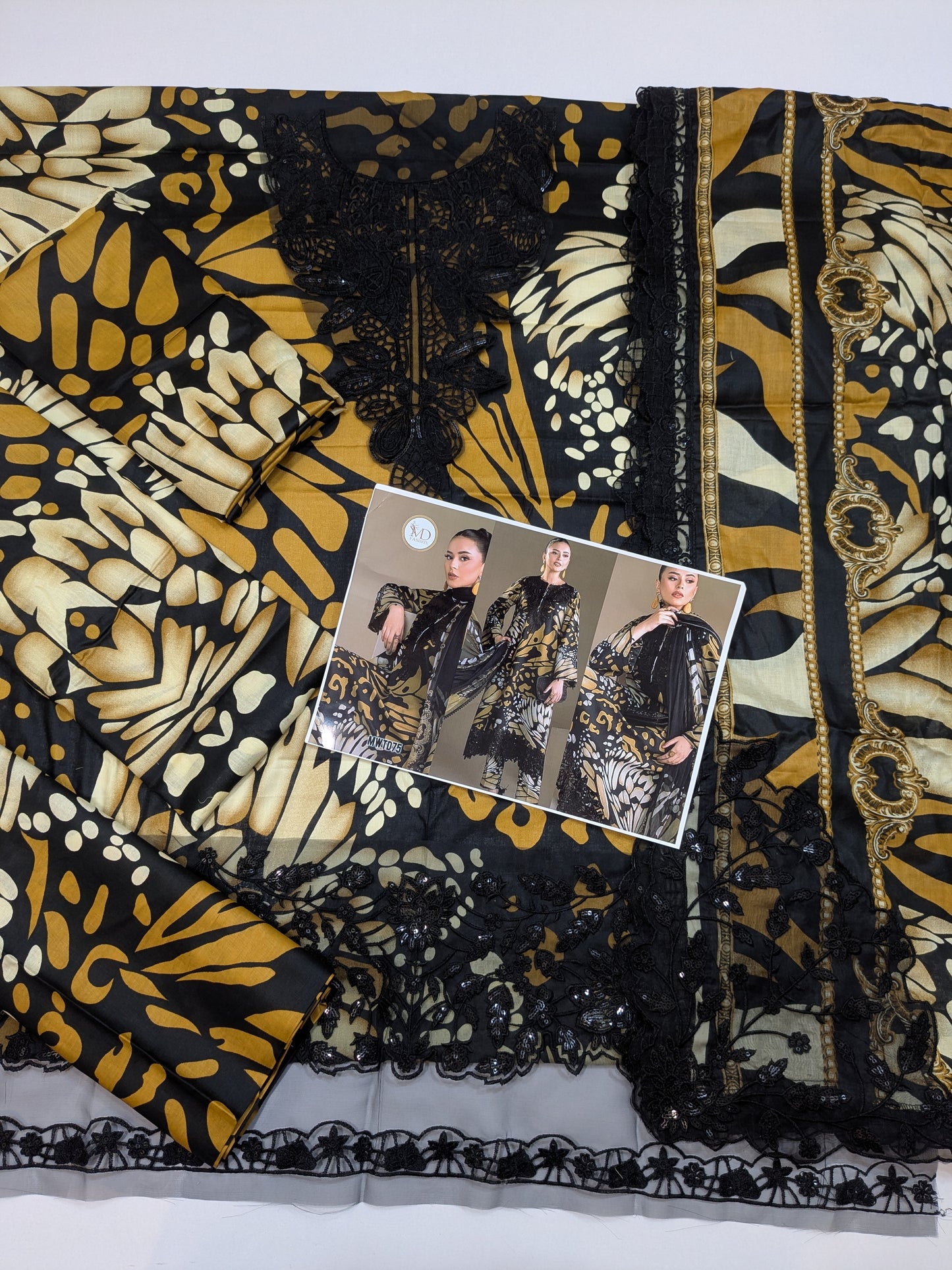 MARIA B MUSTARD BUTTERFLY LAWN DUPPATA