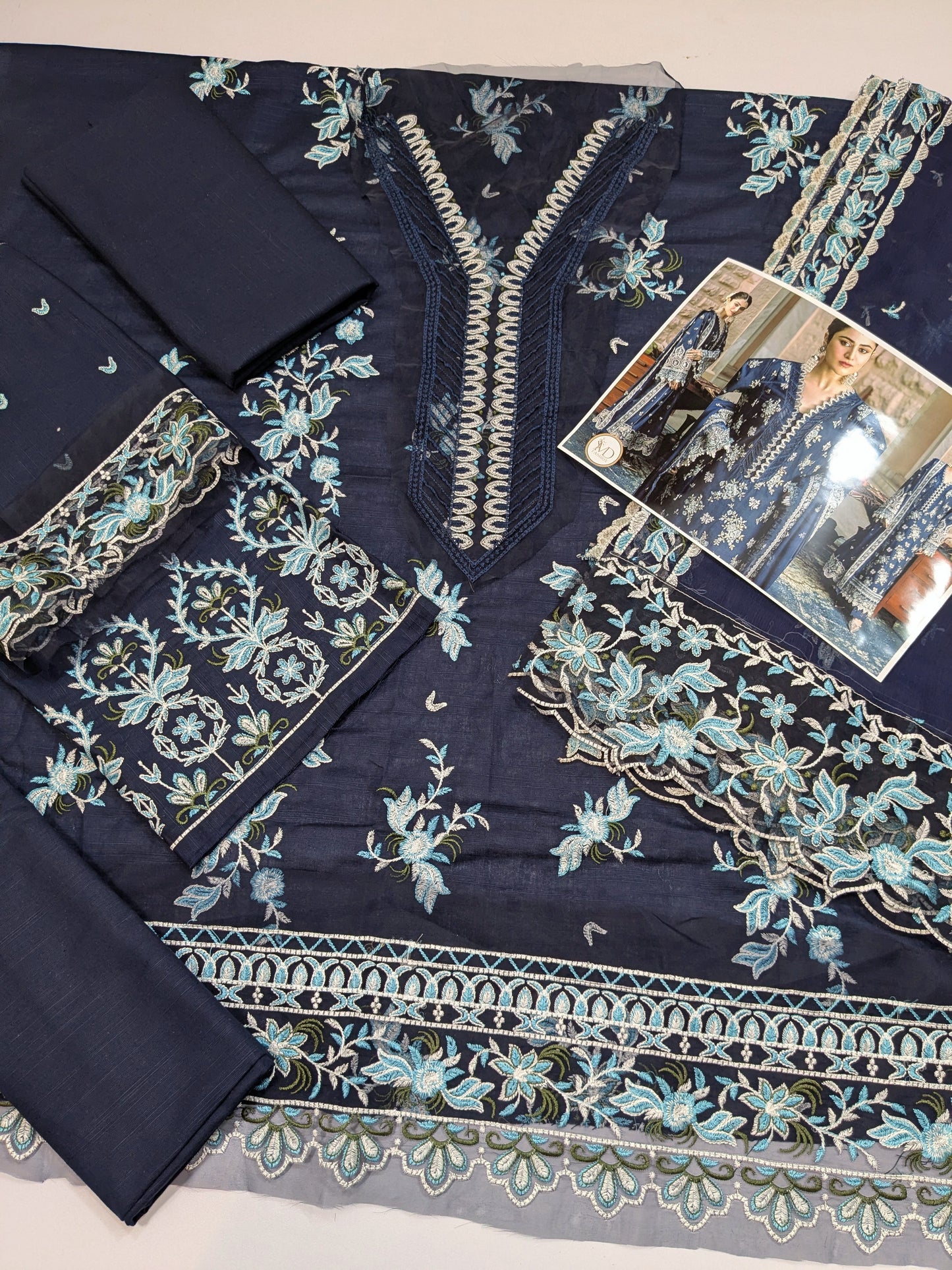 KAHF AZURE BLUE KHADDAR EMBROIDERED DRESS