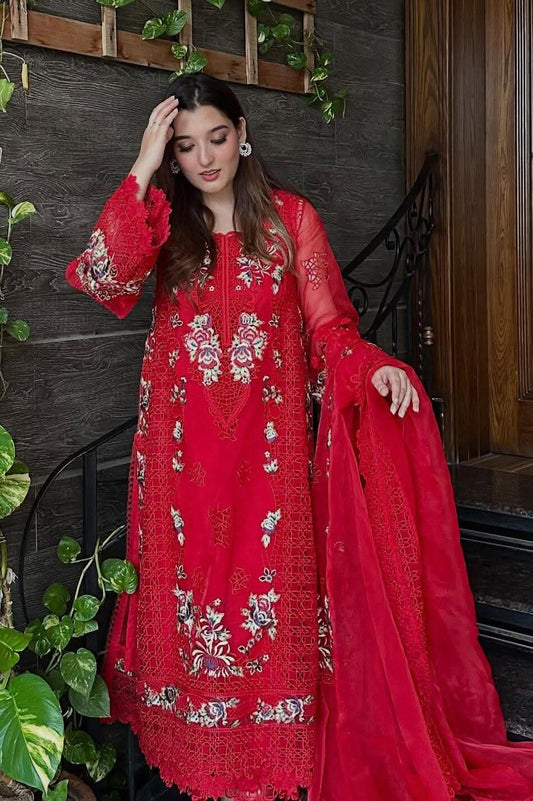 ANEELA RED CHIKENKARI EMBROIDERED