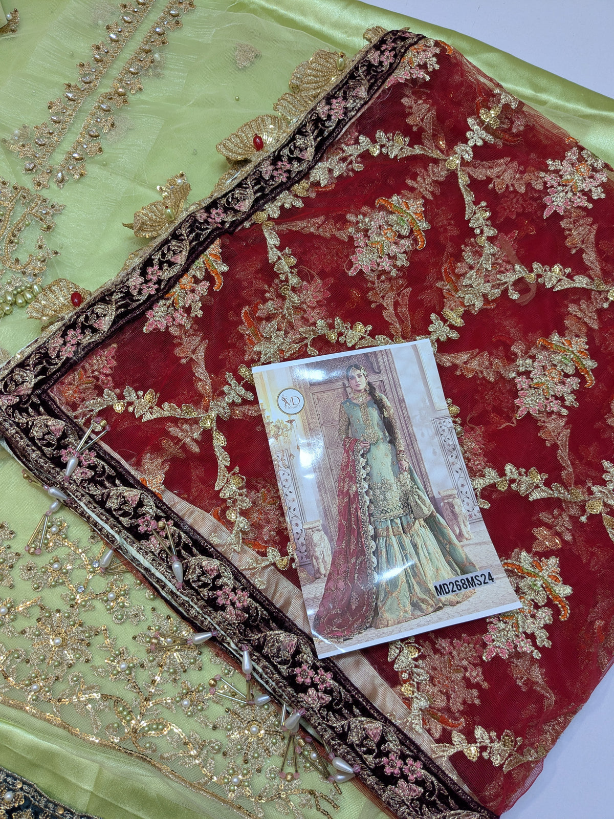 MARIA B INSPIRED CORAL IN SEA GREEN GHARARA