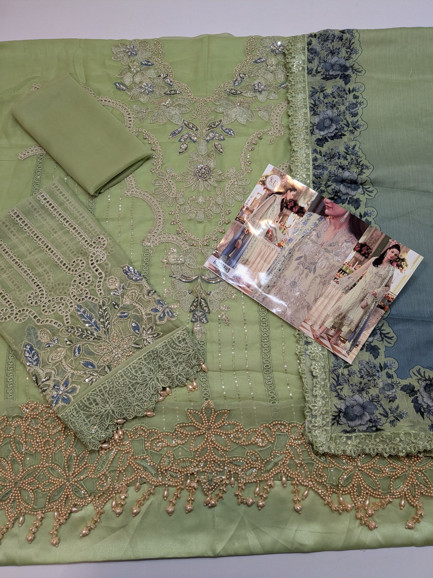 MARIA B INSPIRED DUSTY PISTACHIO CHIFFON TEA AFFAIR