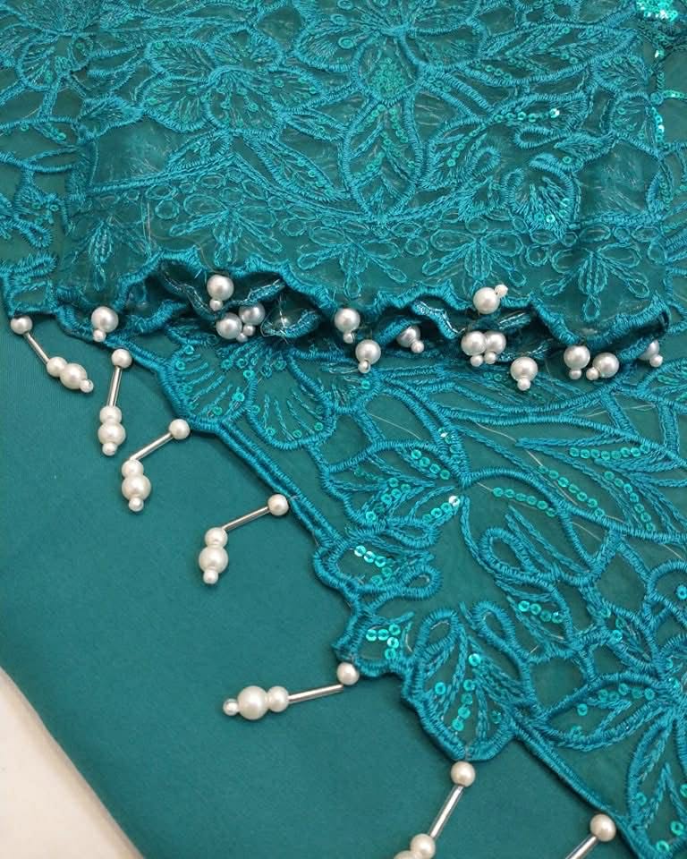 MARIA B SEA GREEN CHIFFON EMBROIDERED DRESS