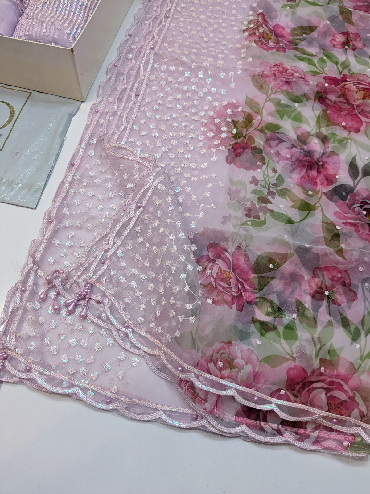 BAROQUE PEARL LAVENDER ORGANZA EMBROIDERED