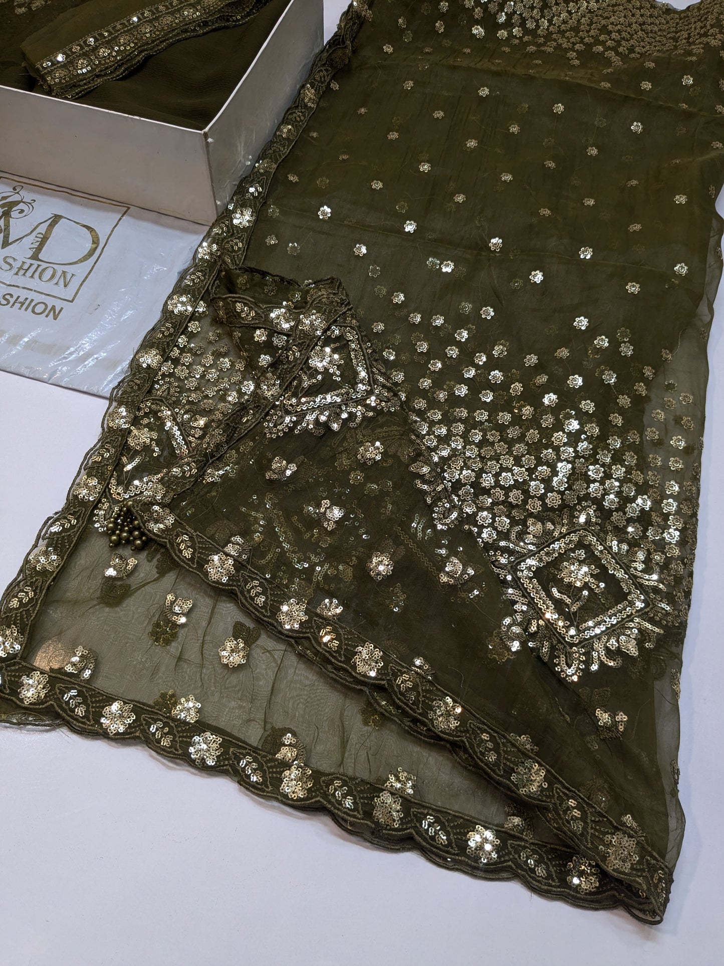 BAROQUE INSPIRED MEHANDI CHIFFON EMBROIDERED