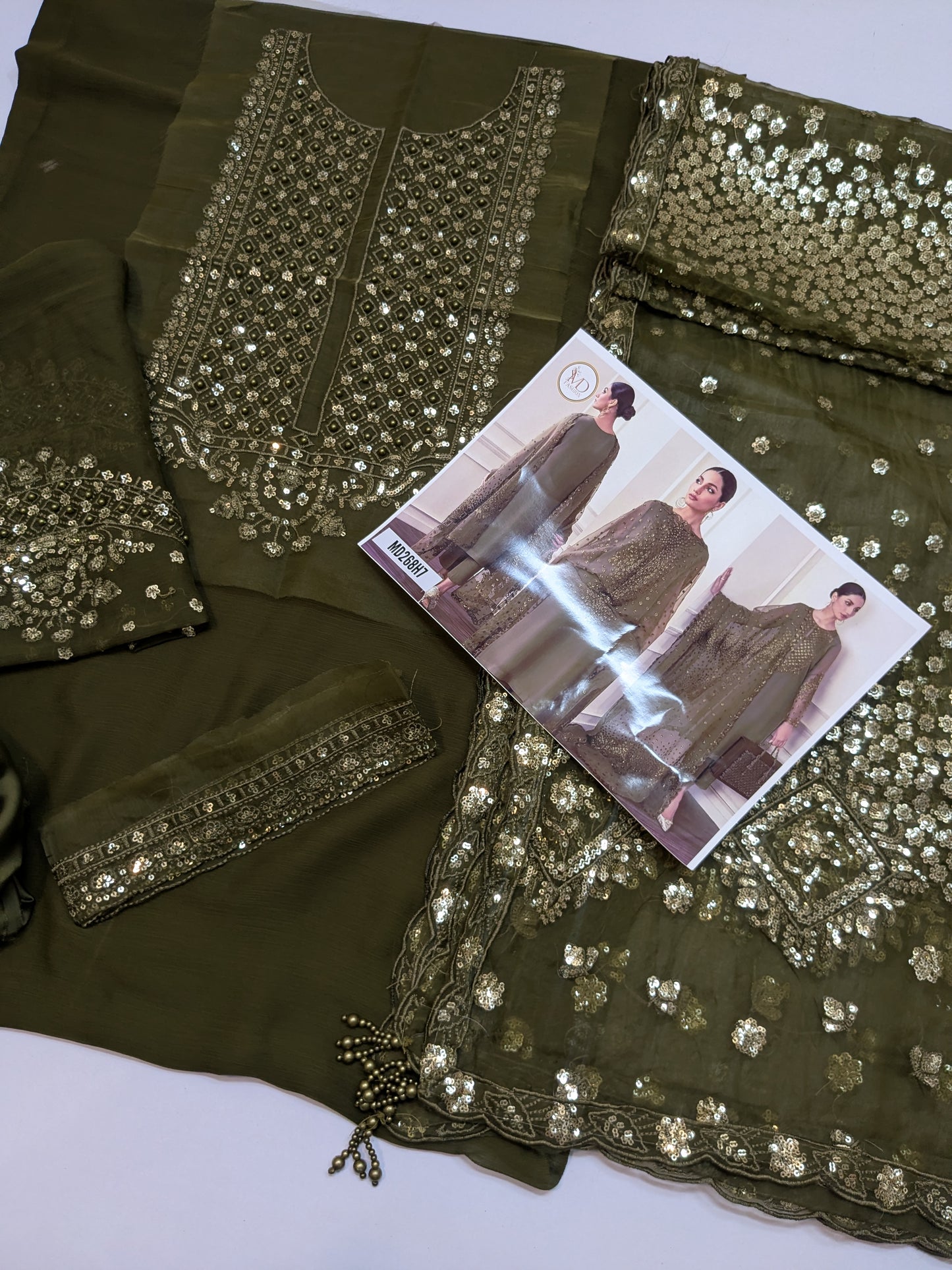BAROQUE INSPIRED MEHANDI CHIFFON EMBROIDERED