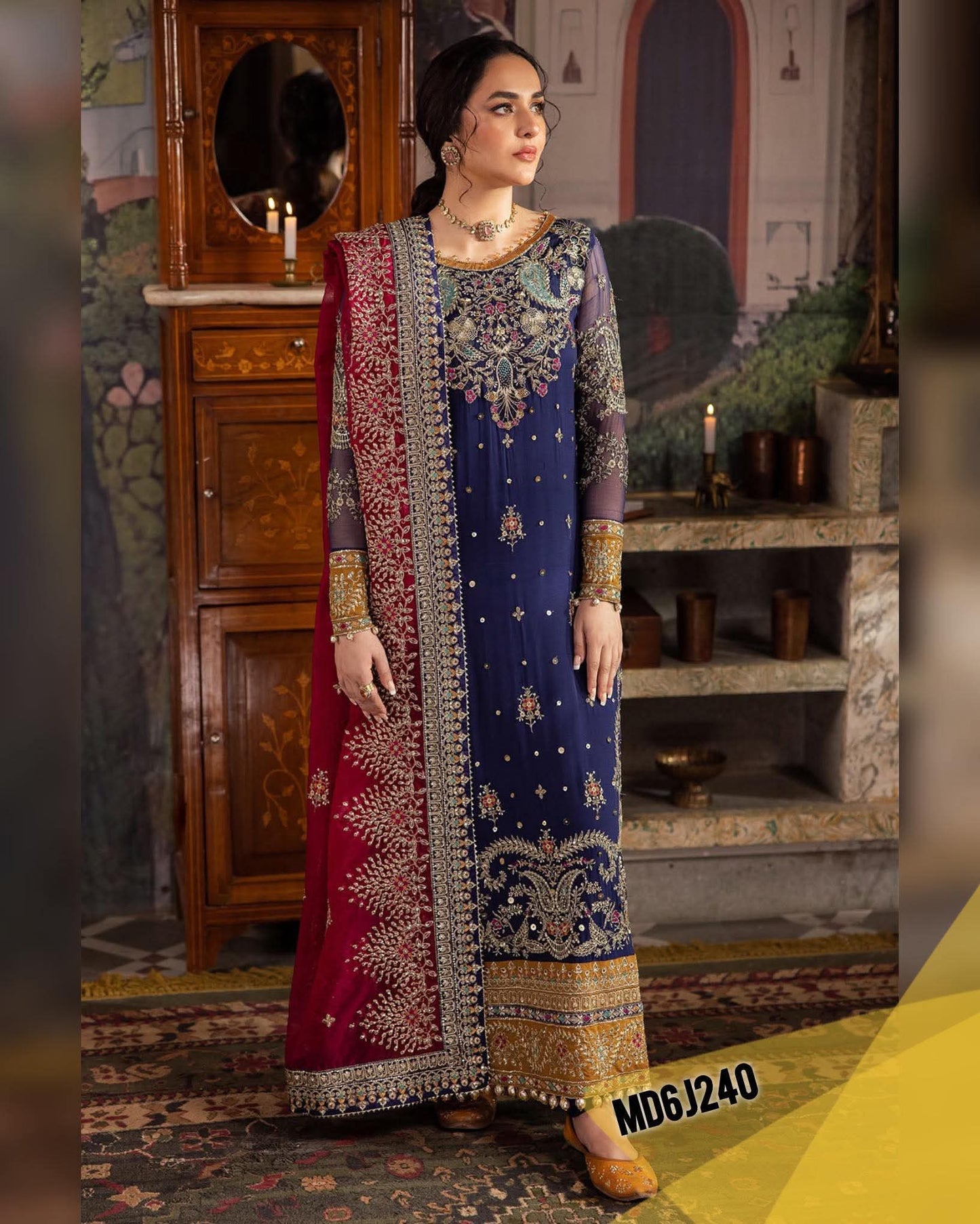 NUREH JUGNI HAND EMBELLISHED BLUE RED FANCY