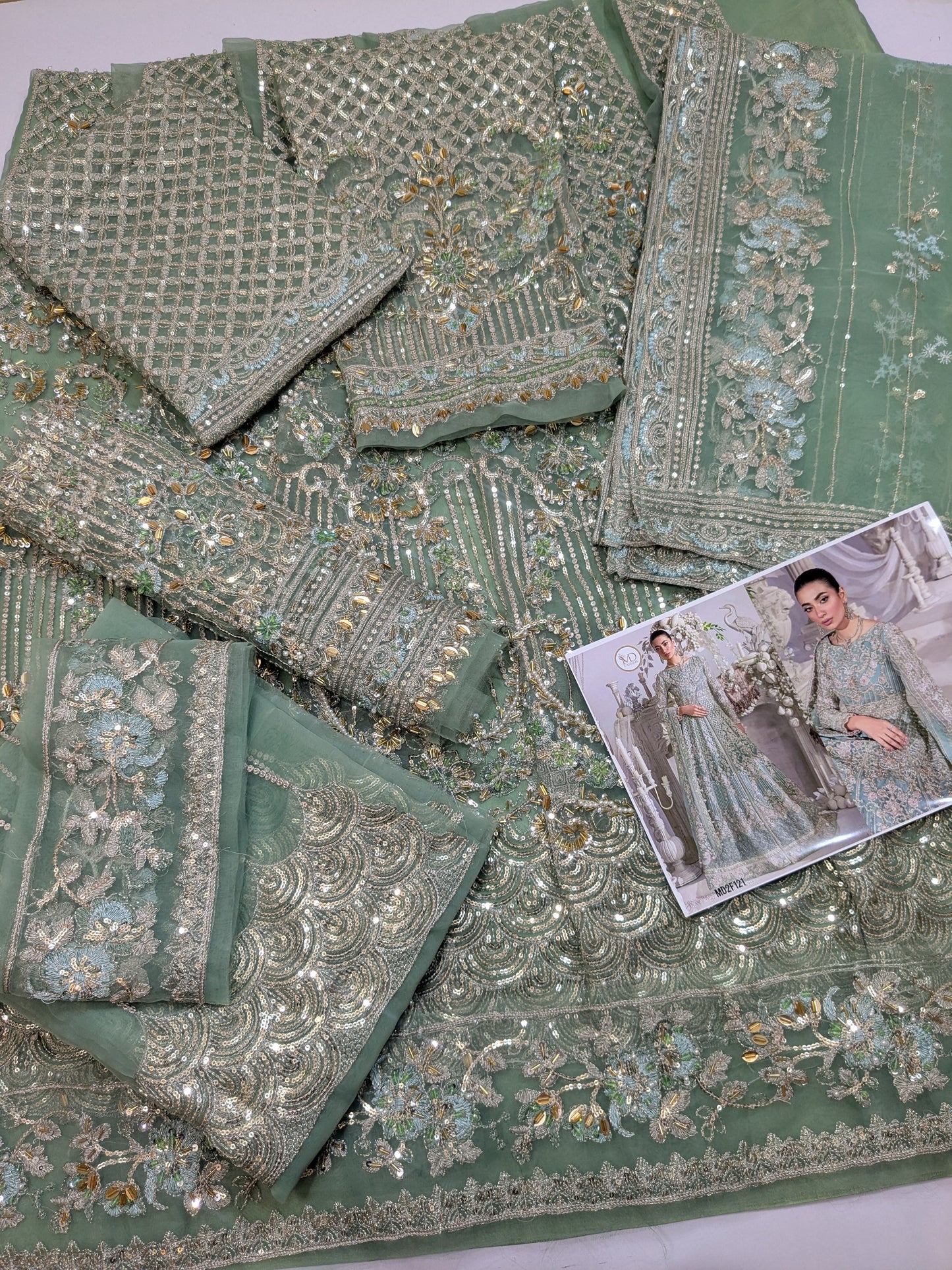 ELAF SAGE FULL EMBELLISHED MAXI LAHENGA