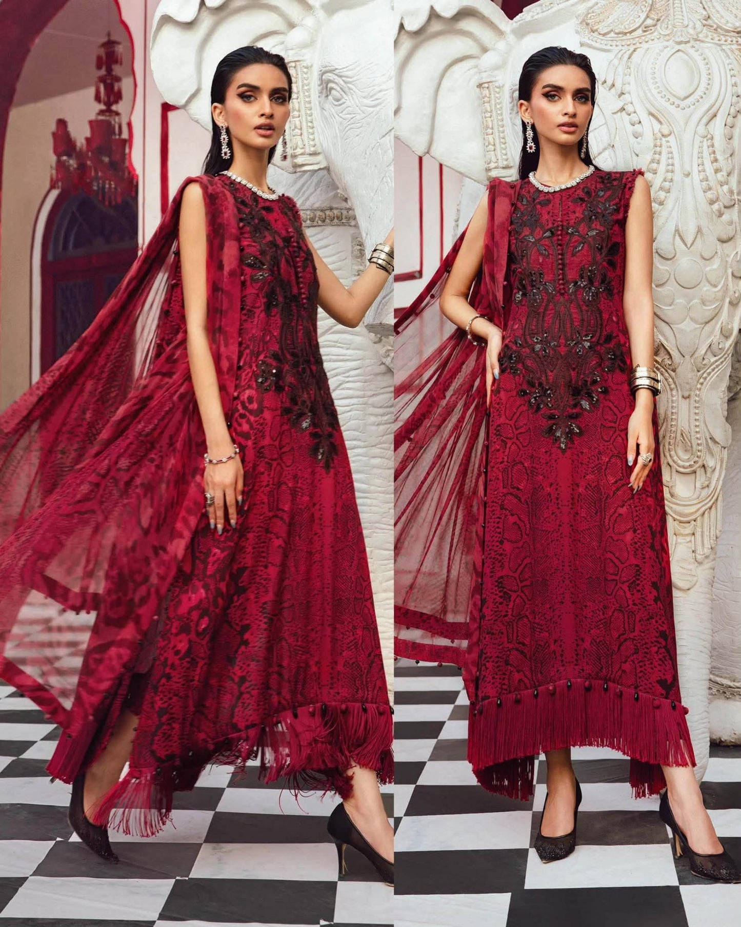 MARIA B RED SNAKE PRINTED SILK DIGITAL PRINTED