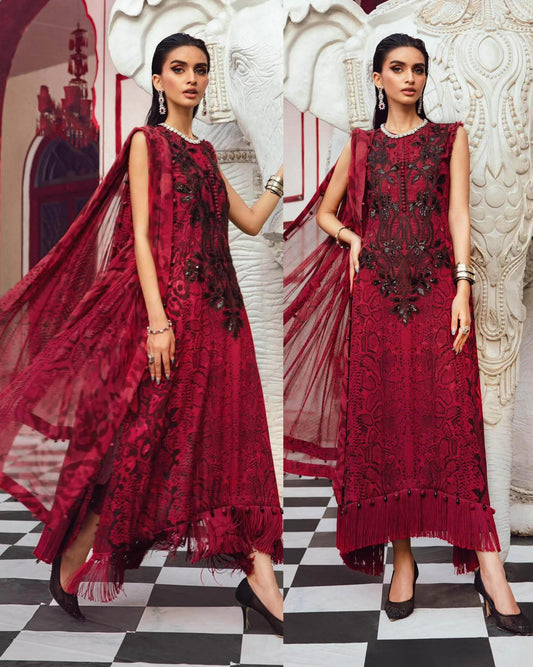 MARIA B RED SNAKE PRINTED SILK DIGITAL PRINTED