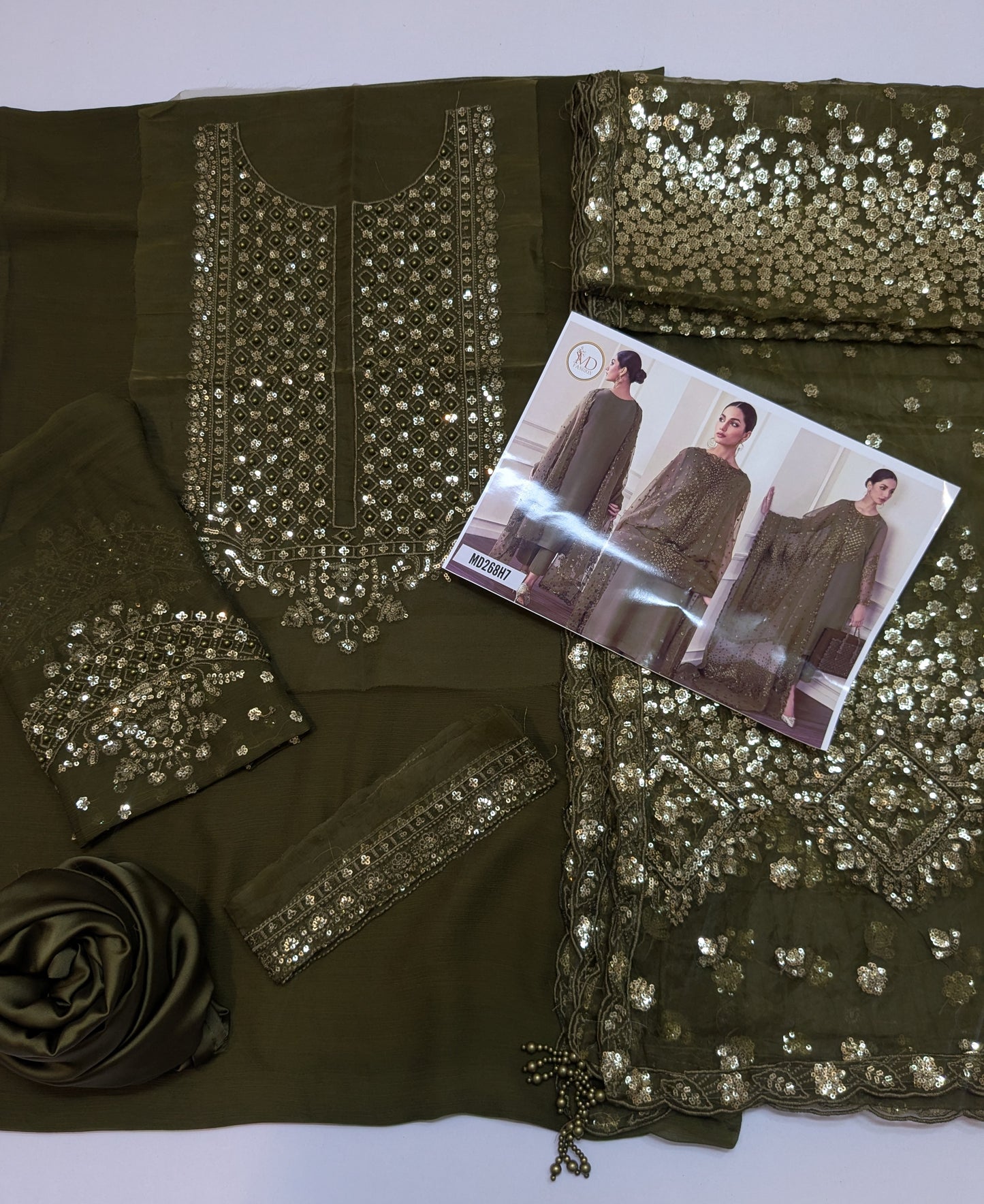 BAROQUE INSPIRED MEHANDI CHIFFON EMBROIDERED