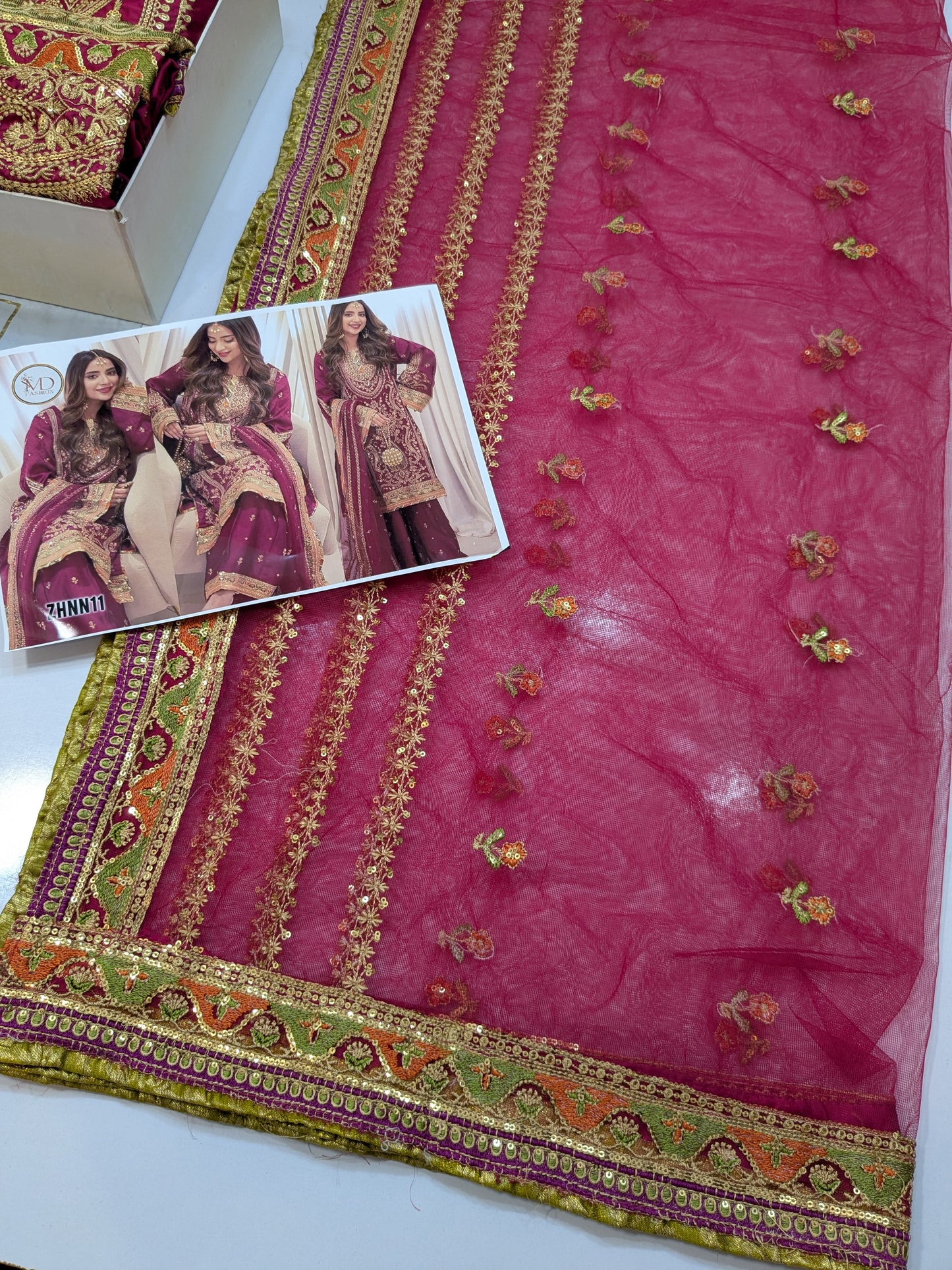 ANEELA SABOOR CHARMEUSE SILK EMBROIDERED DRESS