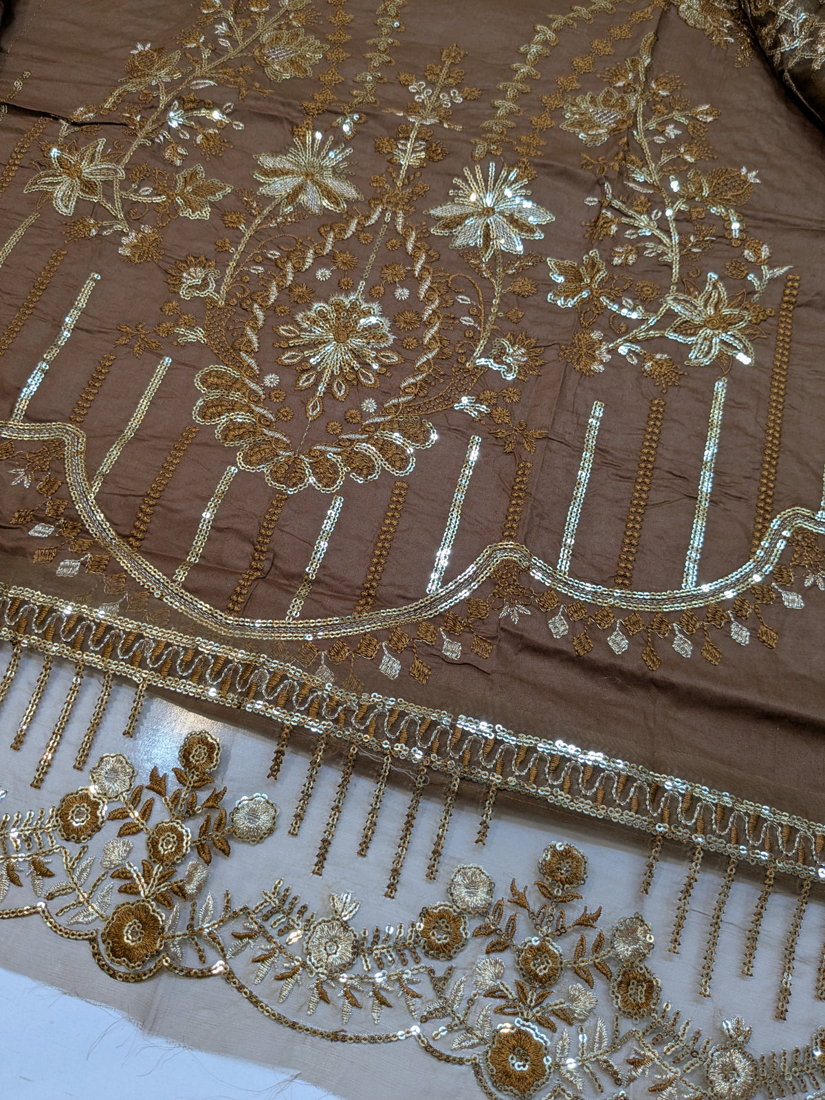 TIMELESS 21 BROWN LAWN COTTON WITH ORGANZA DUPPATA