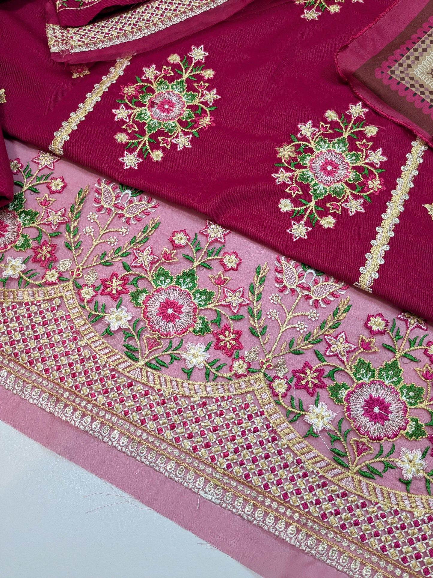 ANEELAS COLLECTION KHADDAR SHOCKING PINK DRESS