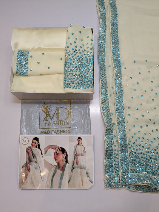 JAZMIN CHIFFON PREMIUM CREAM SEA SEQUENCE EMBROIDERED