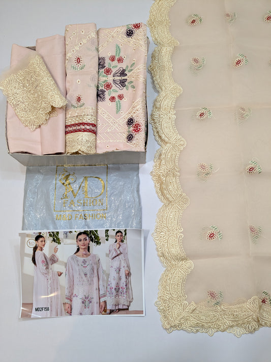 Pastels with white Luxurious chikenkari Lawn