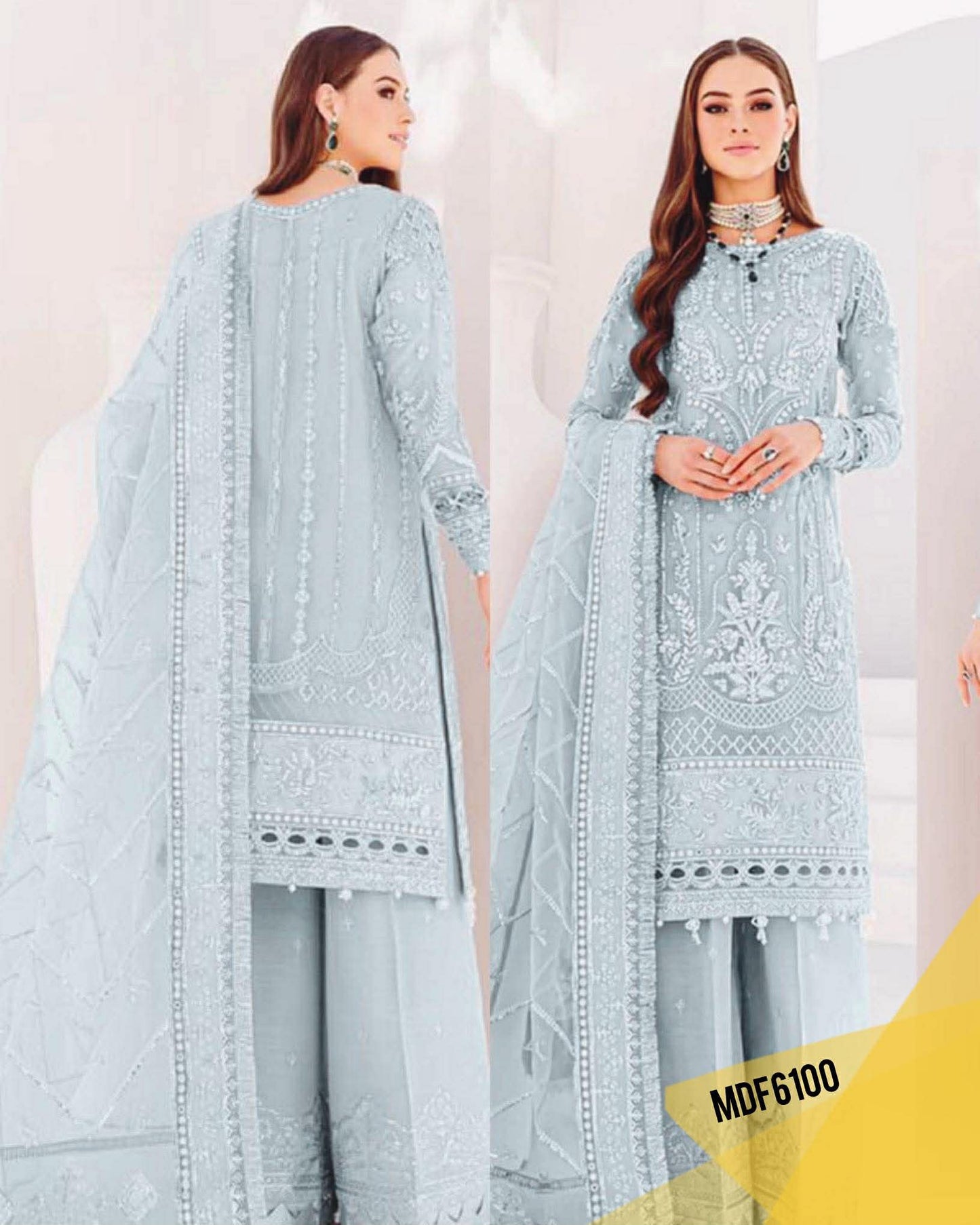 MARIA B POWDER BLUE FULL EMBELLISHED FORMAL WEAR