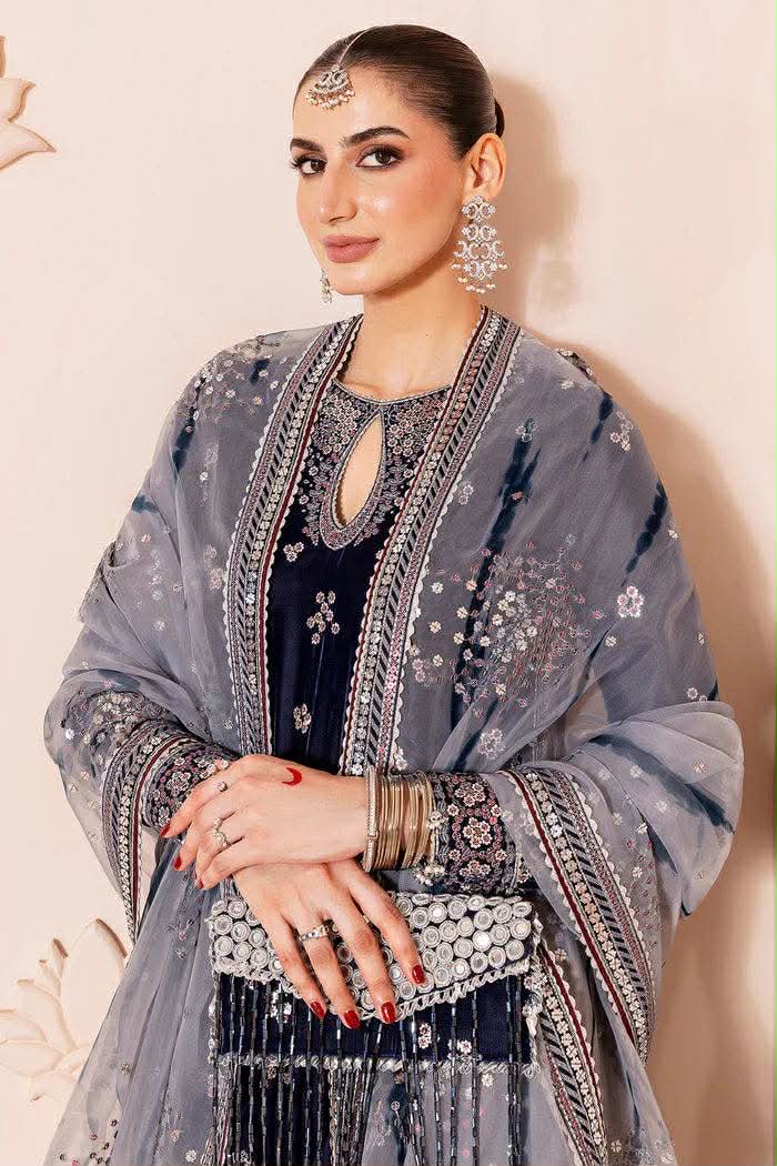 JAZMIN BLUE VELVET WITH GRAY DUPATA 3PC