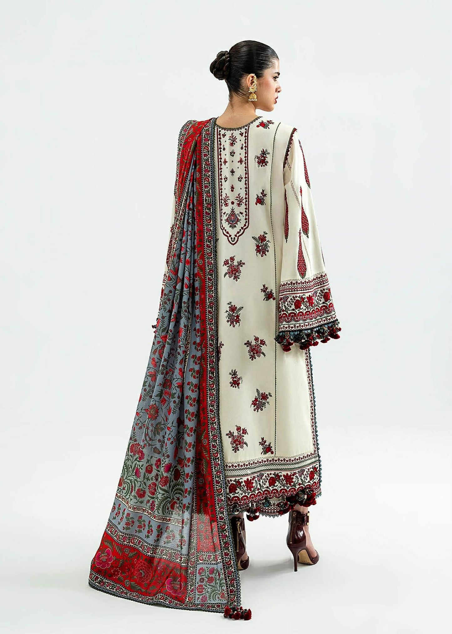 MOHSIN NAVEED RANJHA KHADDAR EMBROIDERED WHITE DRESS