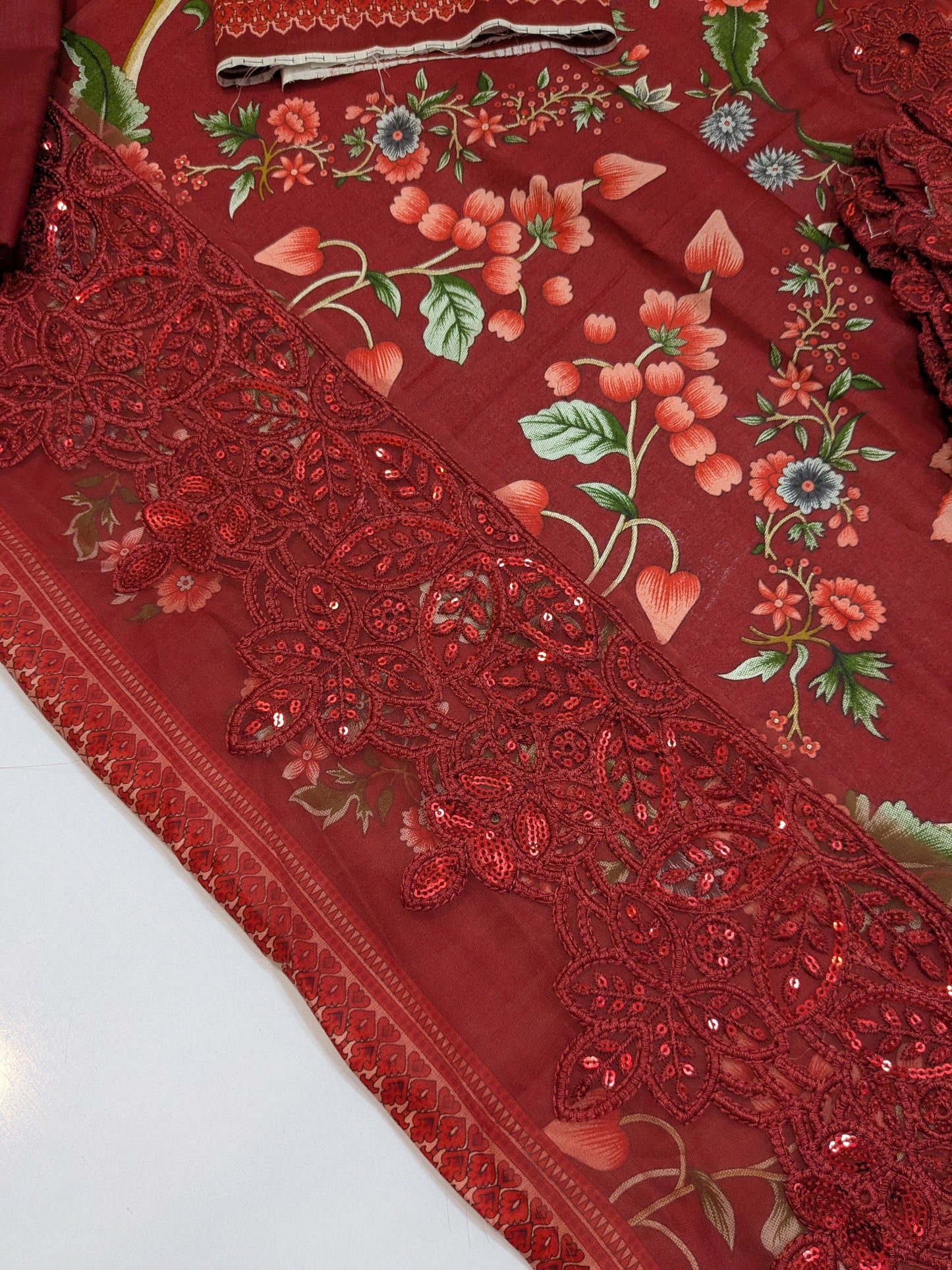 MARIA B MAROON 27A LAWN DRESS WITH READY CHIFFON DUPPATA