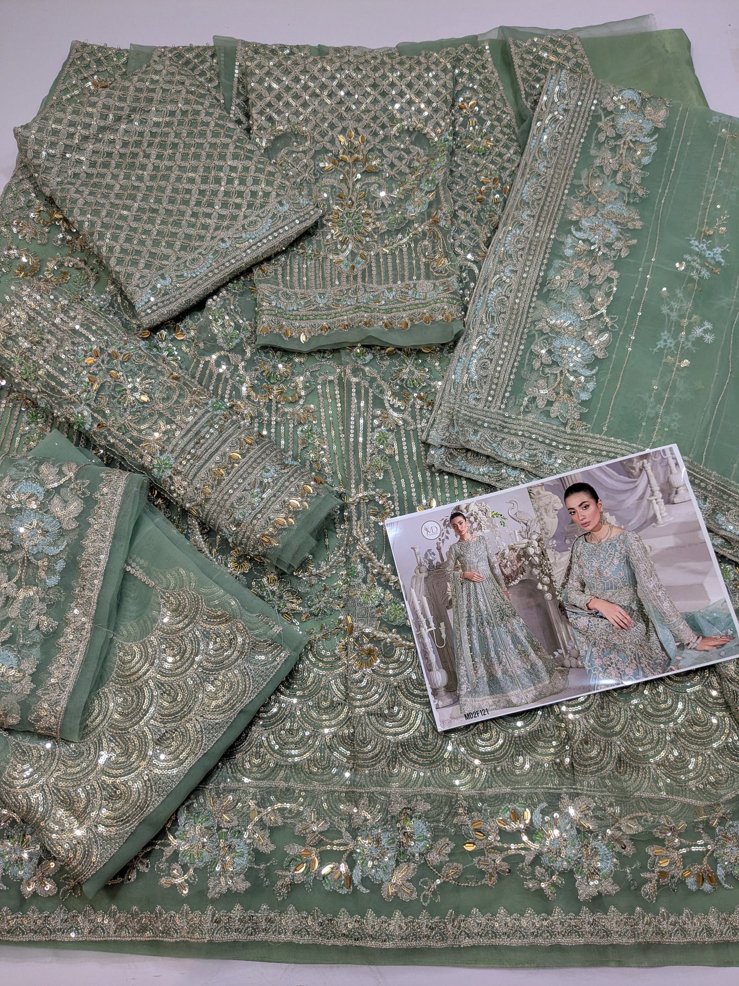 ELAF SAGE FULL EMBELLISHED MAXI LAHENGA