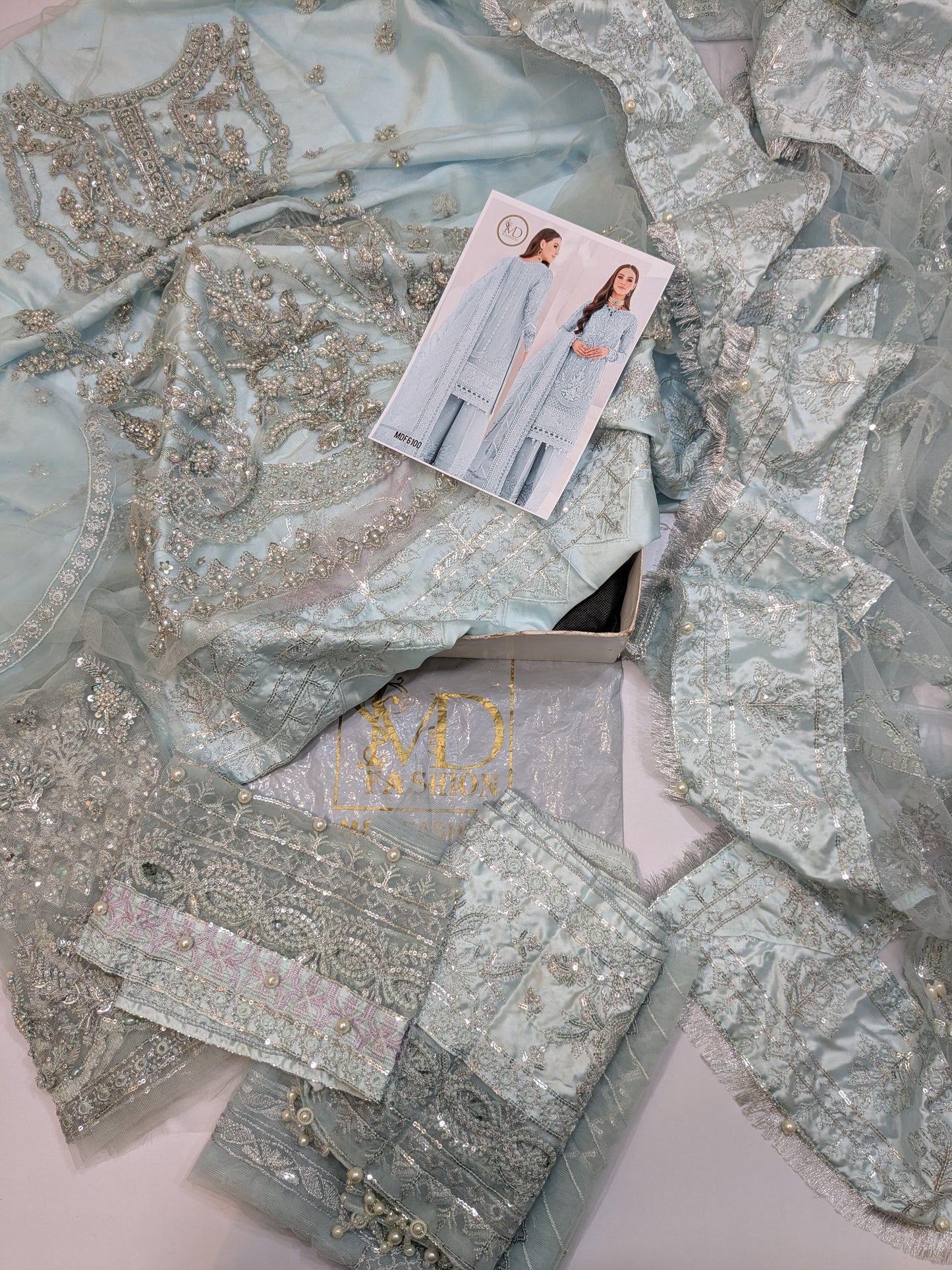MARIA B POWDER BLUE FULL EMBELLISHED FORMAL WEAR