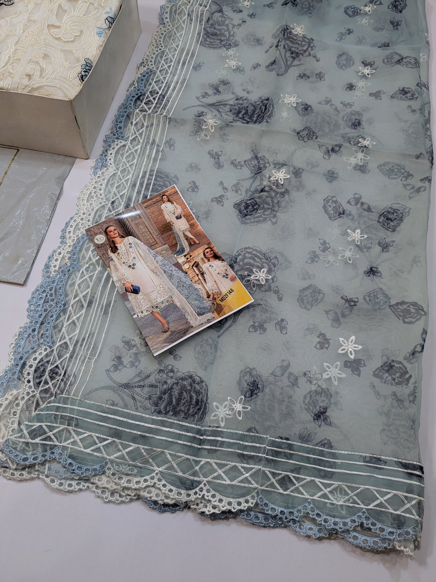 MARIA B LUXURIOUS LAWN WHITE AND BLUE