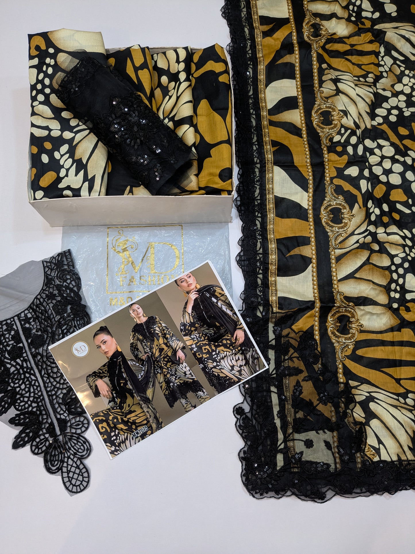 MARIA B MUSTARD BUTTERFLY LAWN DUPPATA