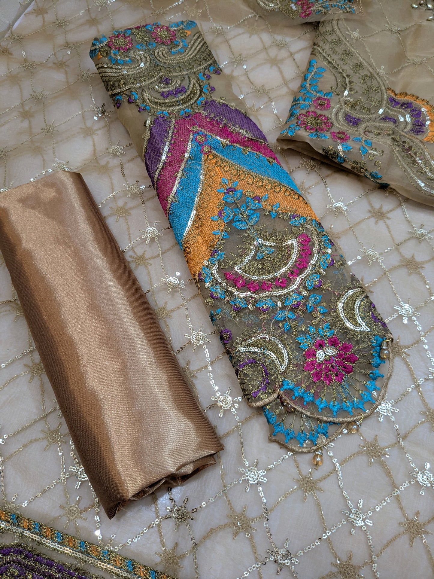 MARIA B VINTAGE GOLD ORGANZA EMBROIDERED