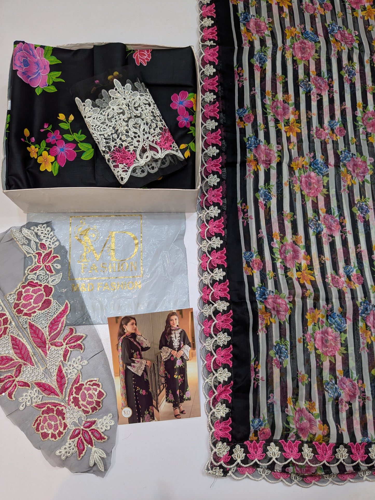 Aneela Tooba Black Lawn with ready chiffon duppata