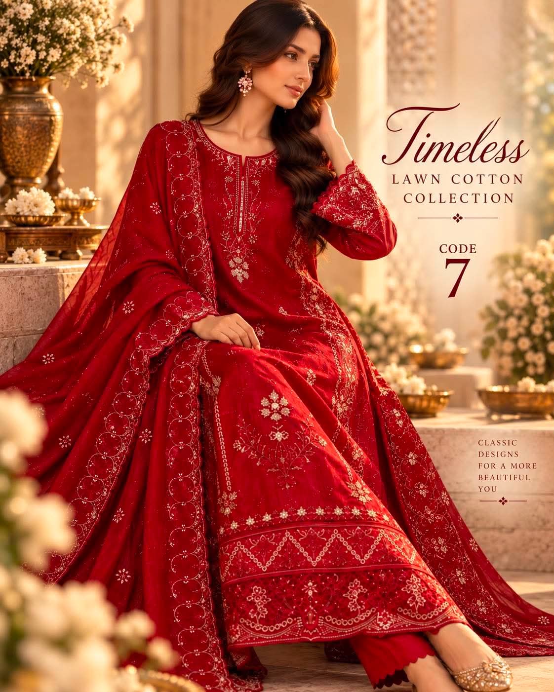 MAHIRA 07 REDDISH PINK LAWN COTTON DRESS WITH CHIFFON DUPPATA
