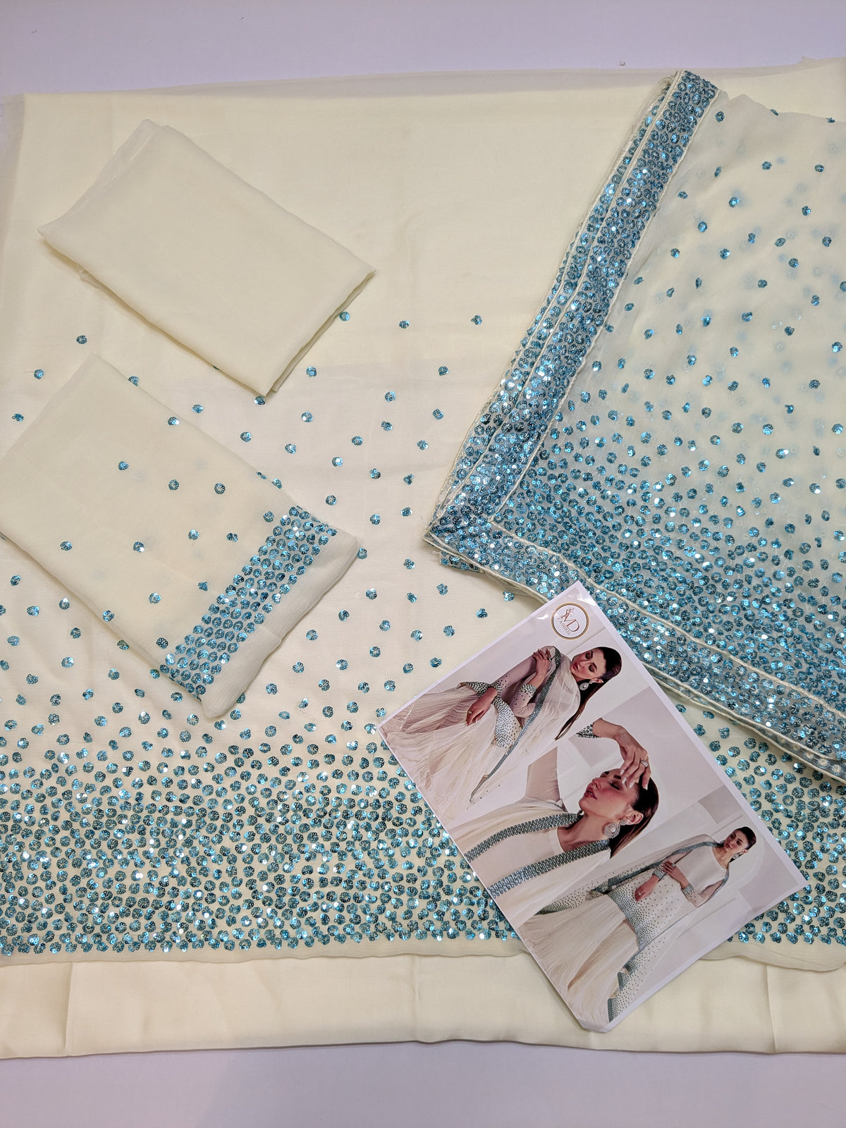 JAZMIN CHIFFON PREMIUM CREAM SEA SEQUENCE EMBROIDERED