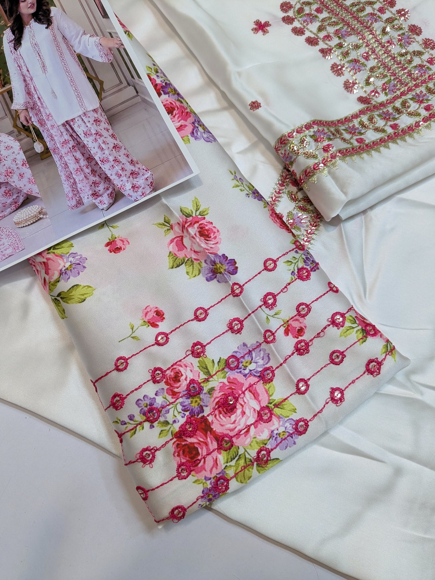 ANEELA INSPIRED WHITE SILK EMBROIDERED