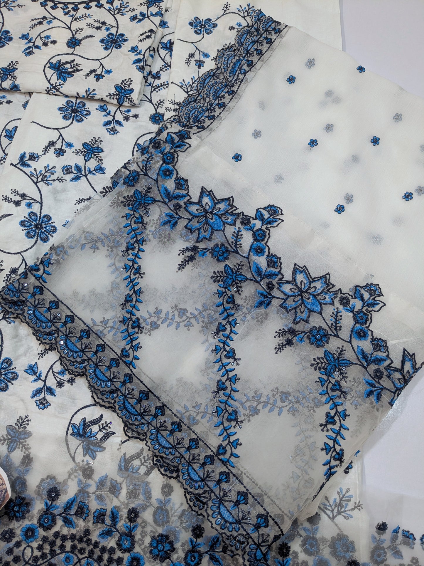 FAIZA SAQLAIN JEHONA KALIDAR BLUE WHITE HEAVY EMBROIDERED