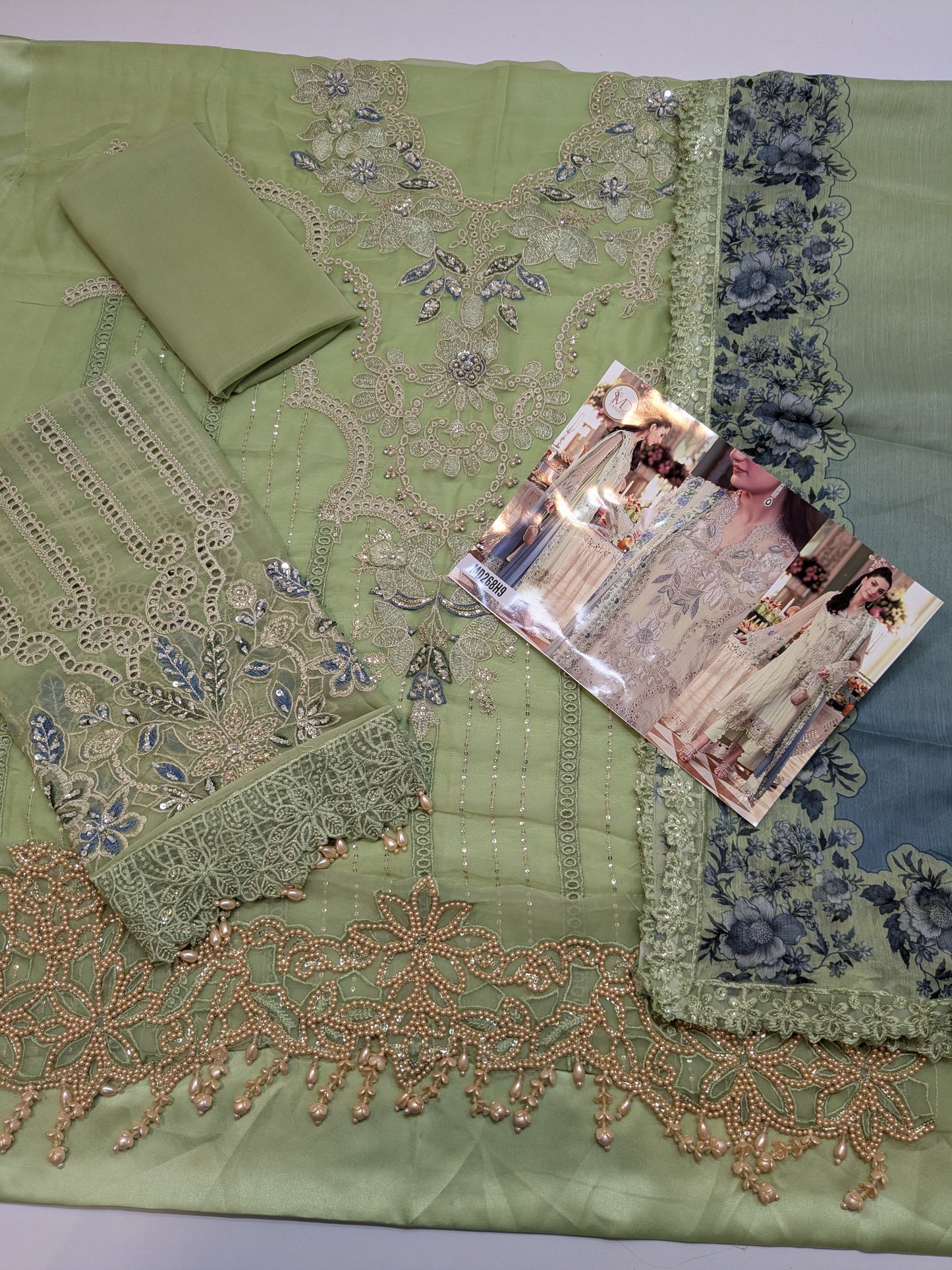 MARIA B INSPIRED DUSTY PISTACHIO CHIFFON TEA AFFAIR