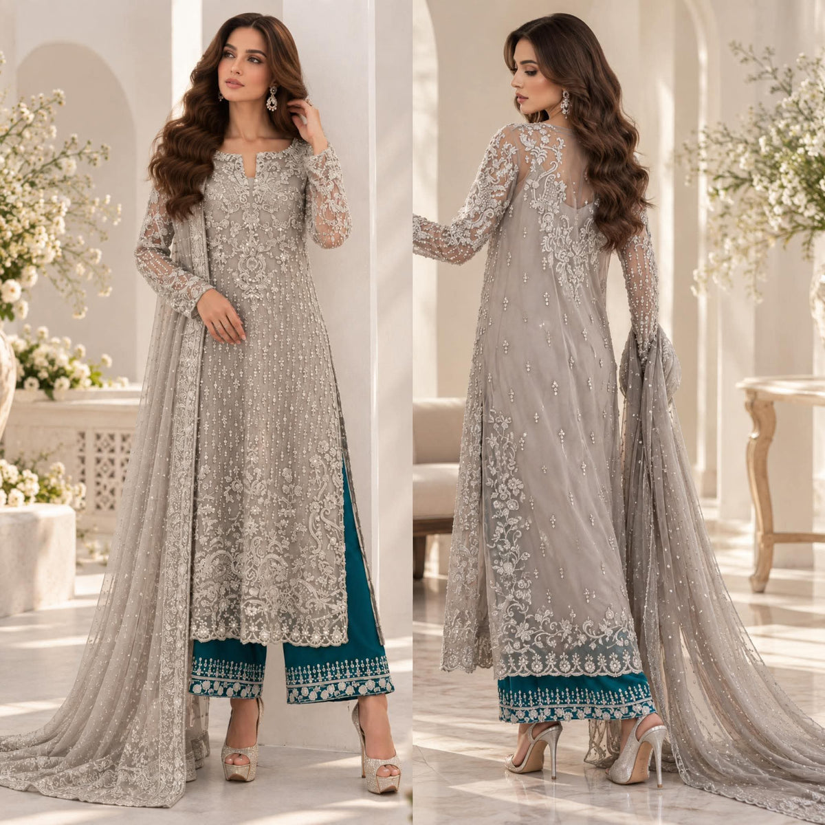 MINA HASSAN INSPIRED PREMIUM NET EMBROIDERED DRESS