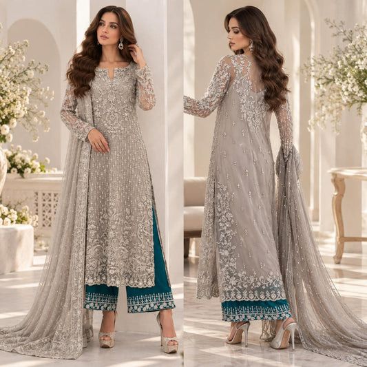 MINA HASSAN INSPIRED PREMIUM NET EMBROIDERED DRESS