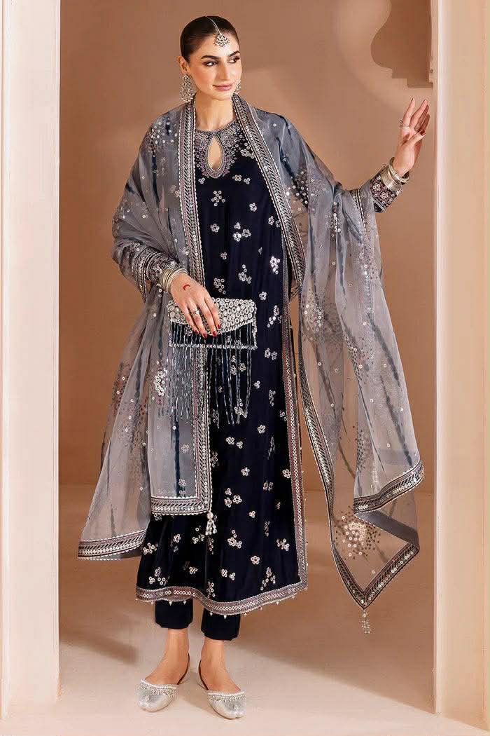 JAZMIN BLUE VELVET WITH GRAY DUPATA 3PC