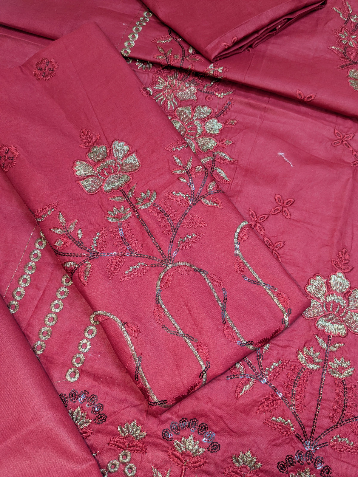 MAHIRA 07 REDDISH PINK LAWN COTTON DRESS WITH CHIFFON DUPPATA