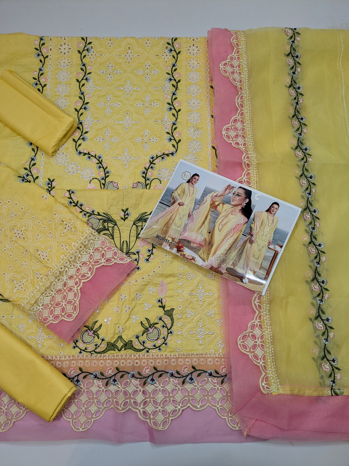ANEELA LEMON PINK LUXURIOUS LAWN CHIKENKARI