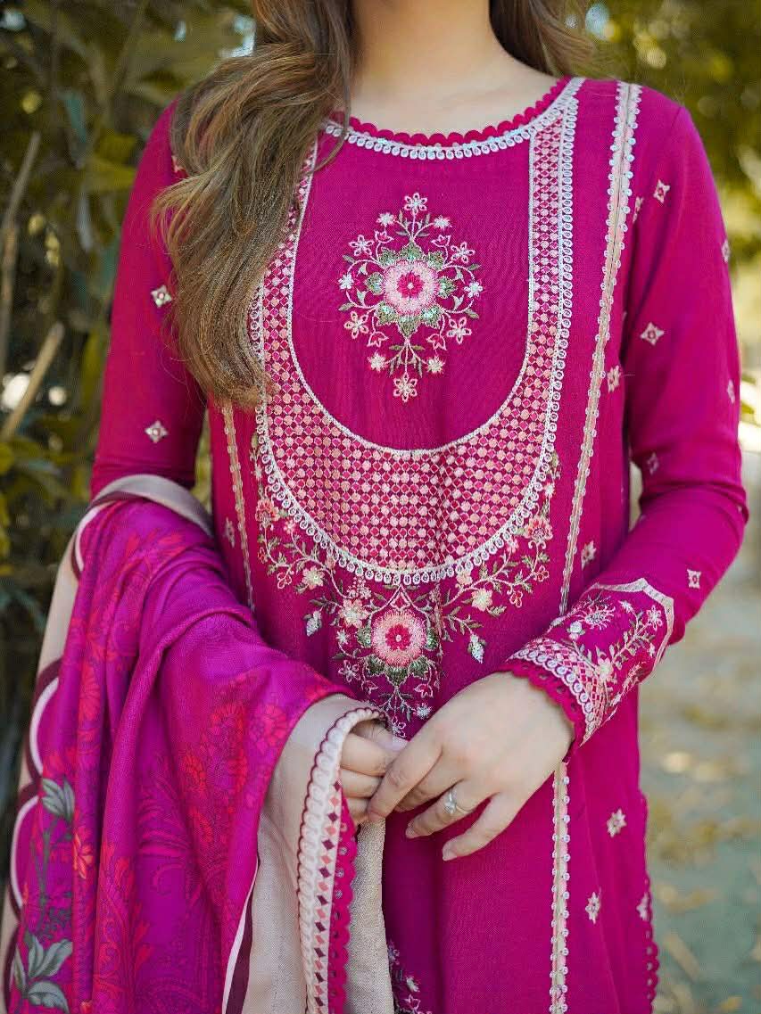 ANEELAS COLLECTION KHADDAR SHOCKING PINK DRESS